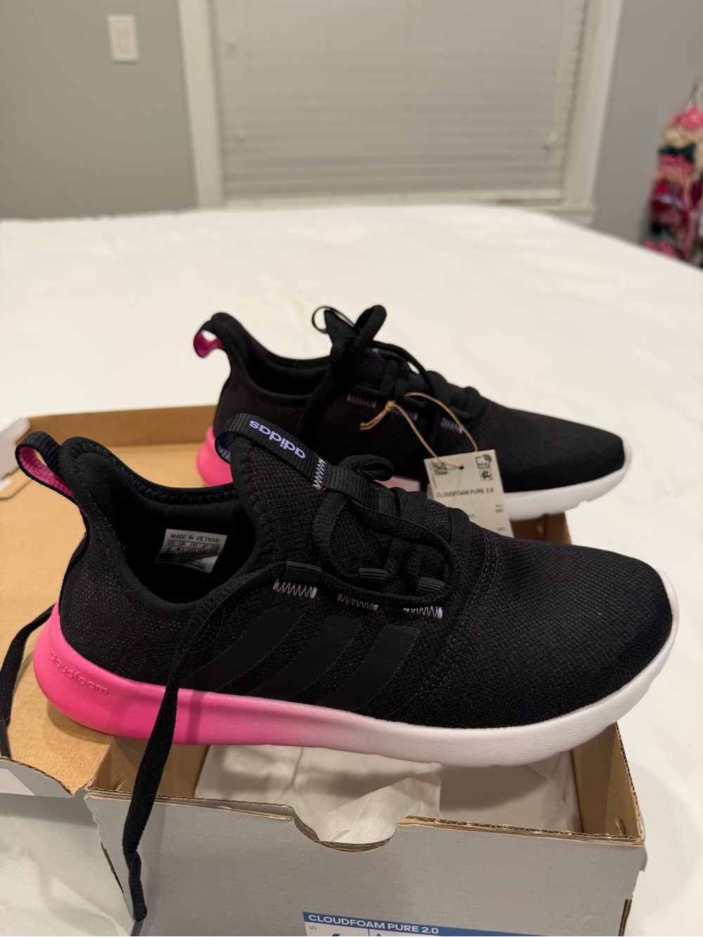 adidas Kids Black Sneakers with Pink Heel